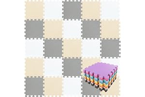 qqpp EVA Rubber 18 Tiles Interlocking Puzzle Foam Floor Mats - Baby Play Mat for Playing | Exercise Mat for Home Workout. White, Beige, Gray. QC-AJLb18N