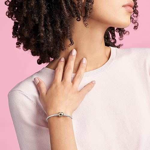 PANDORA Moments Heart Clasp Snake Chain Bracelet Two-Tone Charm
