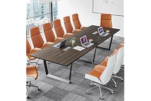 ahliss Sturdy Conference Table with Cable Management Grommets Modern Rectangle Office Meeting Table with Wood Tabletop and Metal Frame & Legs- Easy Assembly Boardroom Table (Dark Brown, 12 Foot)