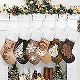 GEX Christmas Stockings 6 Pack for Family Soft Suede with Rope Stitch Embroidery Large 20