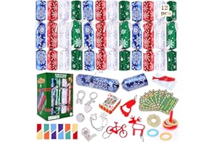 KIDDELO 12 Pack Christmas No Snap Party Table Favor Decorations Christmas Poppers Crackers with Snowflake Design, with Party Hat, Joke & Surprise Toys Inside, for Xmas Seasonal Holiday Dinner Traditions