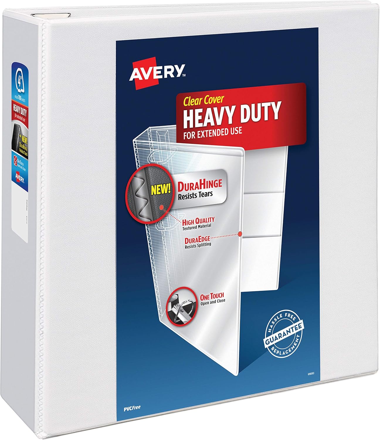 Avery Heavy Duty View 3 Ring Binder, 4" One Touch Slant Ring, Holds 8.5" x 11" Paper, 1 White Binder (79704) : Office Products