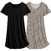 Ekouaer 2 Pack Women's Nightgown Short Sleeve Nightshirts Comfy Soft Pajama Sleep Dress