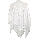 La Senorita Spanish Flamenco Dance Shawl white with white flowers