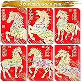 Red Envelopes Chinese New Year Of The Horse 2026,红包, Lucky Money Envelopes For Lunar New Year, Li Xi Hongbao With 6 Gold Embossed Patterns Colorful 36Pcs Medium