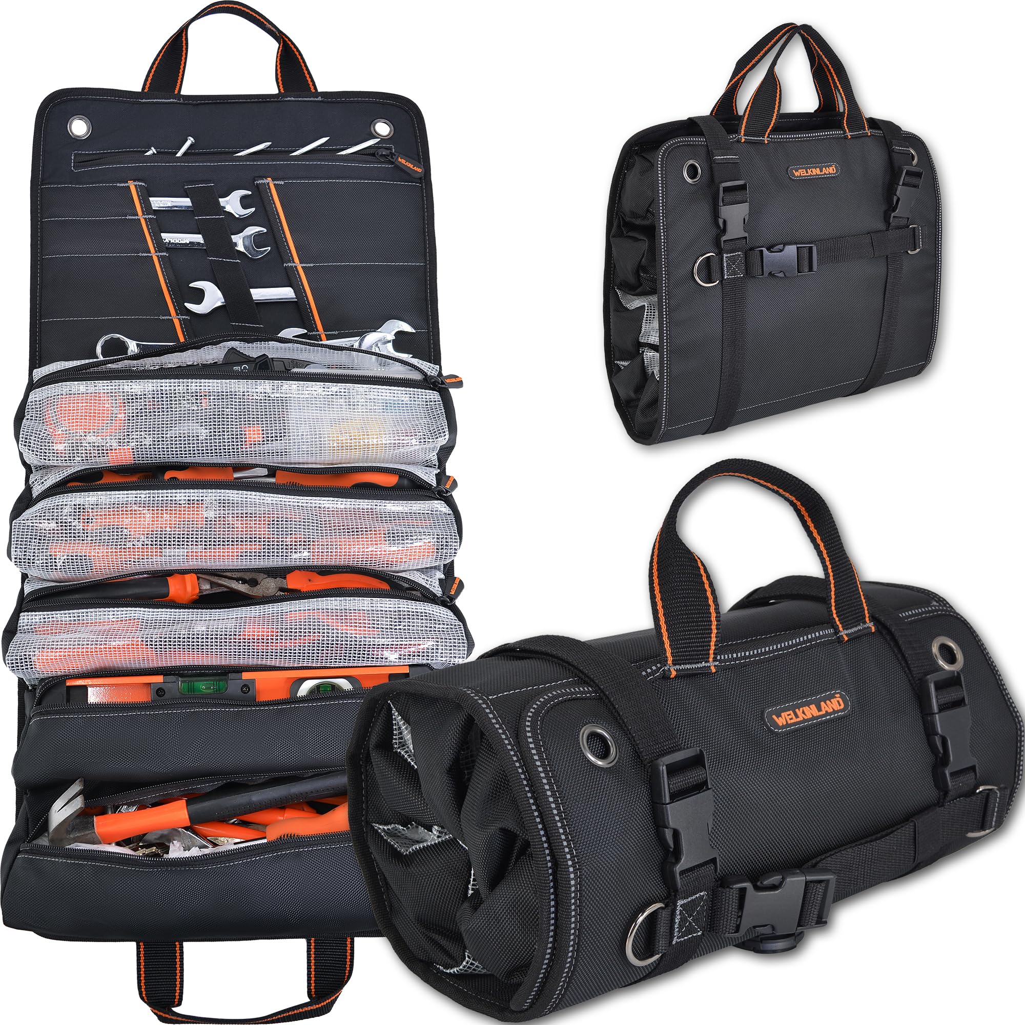 WELKINLAND Men's Tool Roll Organizer, Roll-Up Bag for Mechanics, Electricians & Motorcyclists