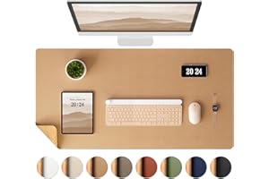 Aothia Dual-Sided Leather Desk Mat - Natural Cork Pad Protector, Large Mouse Pad, Waterproof Blotter, Writing Surface for Off