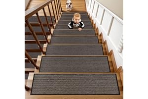 OJIA Extra Non-Slip Stair Treads for Wooden Steps 15PCS, 30"X8" Rubber Indoor Stair Runner Slip Resistant Stair Rugs Safety Mats for Dogs, Kids & Elders, Stairway Grip Step Treads