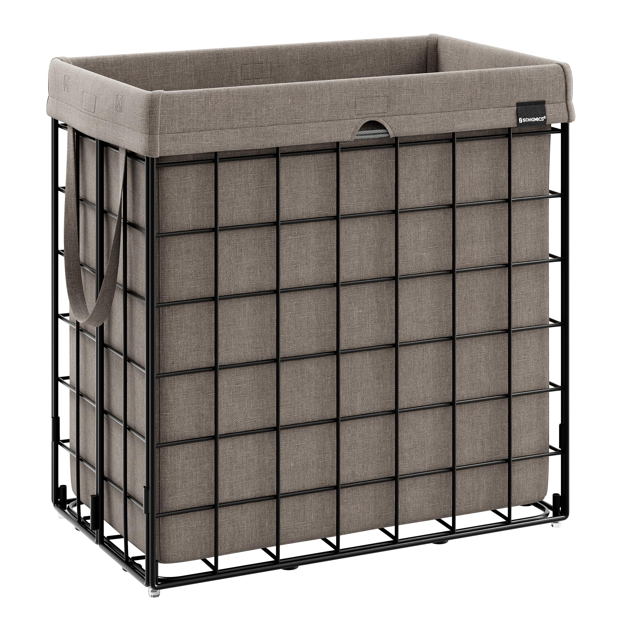 Photo 1 of SONGMICS Laundry Hamper, 29 Gal. (110L) Laundry Basket, Collapsible Clothes Hamper, Removable and Washable Liner, Metal Wire Frame, for Bedroom Bathroom, Black and Camel Brown ULCB111N01