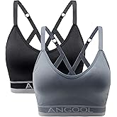 ANGOOL Strappy Sports Bra for Women, Longline Medium Support Yoga Bra Wirefree Padded Sports Bra with Adjustable Straps