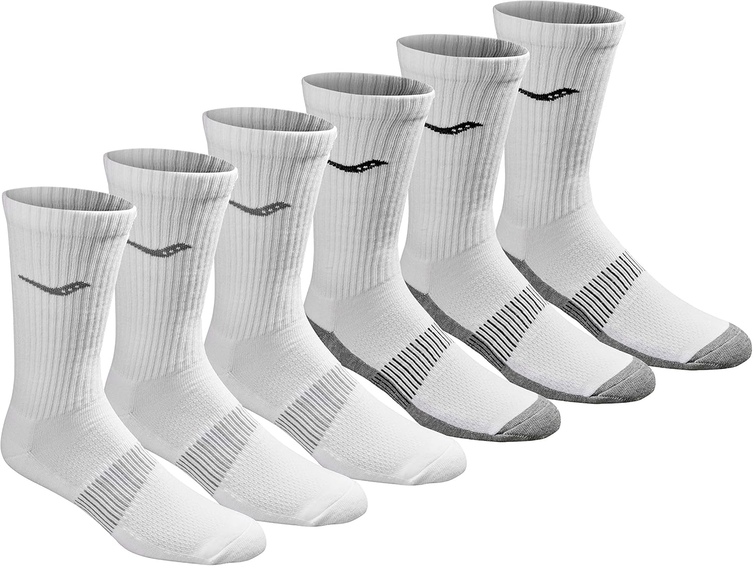 Saucony Men's 6 Pairs Run Dry Athletics Crew Socks, White (6 Pairs