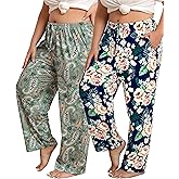 Vozanet Women's Plus Size Pajama Pants 2 Pack Lounge Bottoms with Drawstring and Pockets Ultra-Soft Sweatpants Loose PJS