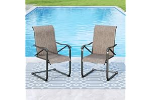 MFSTUDIO Patio Dining Chairs, Outdoor C Spring Dining Chairs Set of 2, High Back Sling Patio Chairs Heavy Duty Outdoor Chairs for Backyard Deck, 300LBS