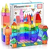 PicassoTiles 60 Piece Set 60pcs Magnet Building Tiles Clear Magnetic 3D Blocks Construction Playboards - Creativity Beyond Im