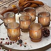 Kate Aspen Vintage Glass Tealight & Amber Votive Candle Holders (Set of 6) Rustic Fluted Candle Holder Set, Boho Home Decor, Wedding Table Centerpieces, Farmhouse Kitchen Table Decor