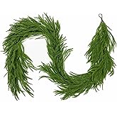 Senjie 9FT 2PCS Christmas Garland Norfolk Pine Garland Real Touch Artificial Greenery Garland for Mantle Fireplace Table Indoor Outdoor Holiday Decortions