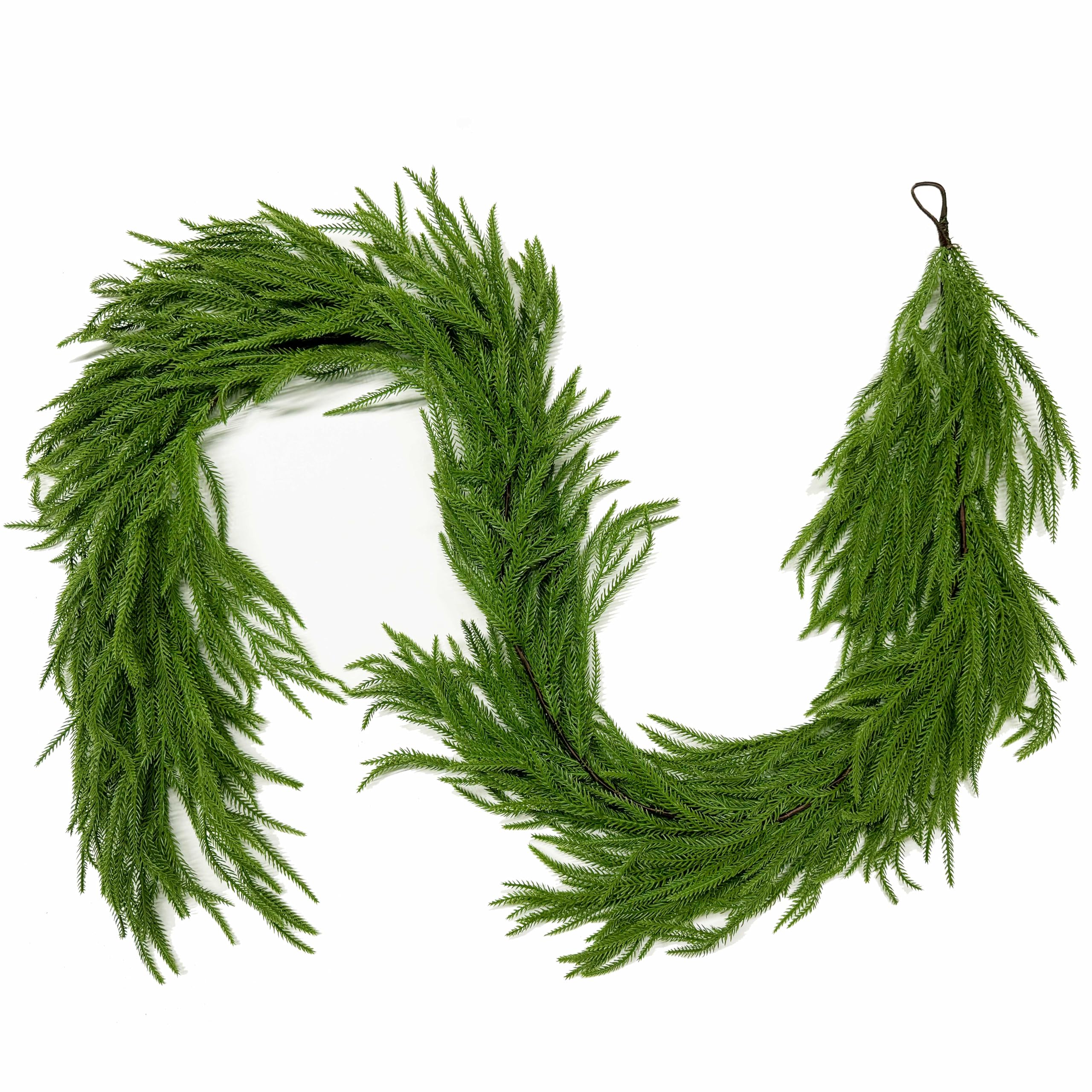 Photo 1 of Senjie Christmas Garland Norfolk Pine Garland Real Touch Artificial Greenery Garland for Mantle Fireplace Table Indoor Outdoor Decor 2PCS 9FT(108 Inch)