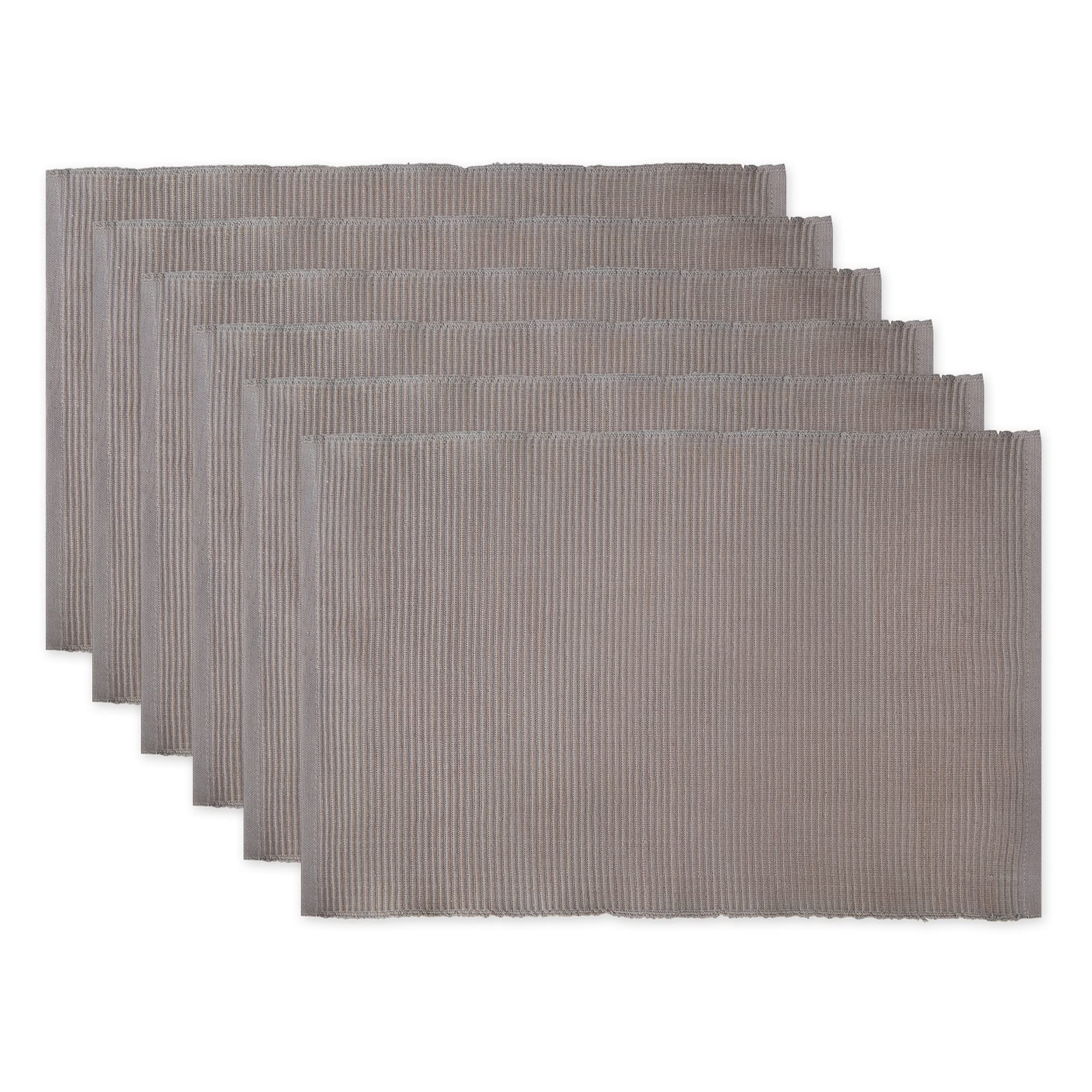 DII Basic Everyday Ribbed Tabletop 100% Cotton, Placemat Set, 13x19, Gray, 6 Piece