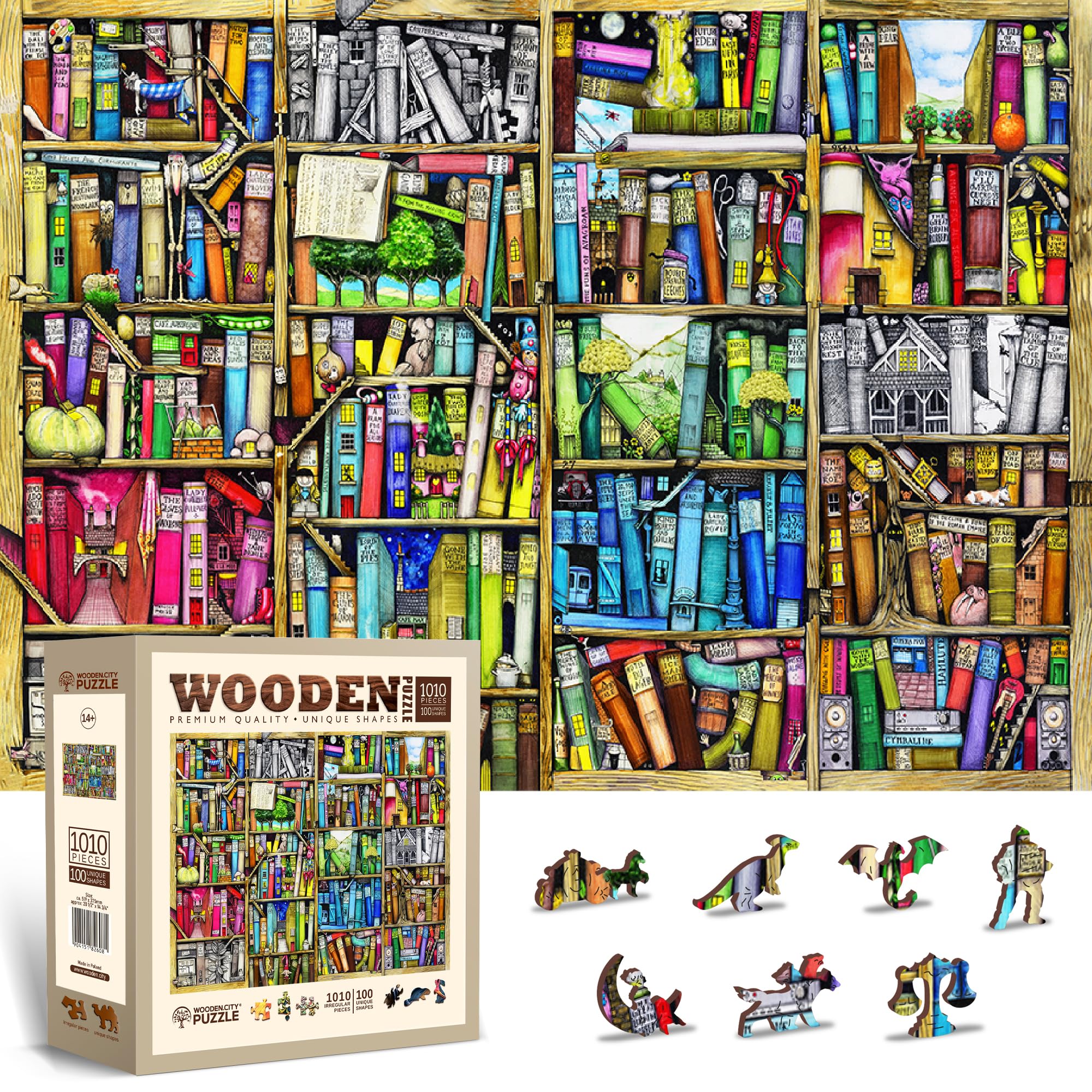 WOODEN.CITY 1000-Piece Wooden Jigsaw Puzzle, Unique Puzzle for Adults, Elegant Design, for Puzzle Lovers (Bookshelf) — image 1