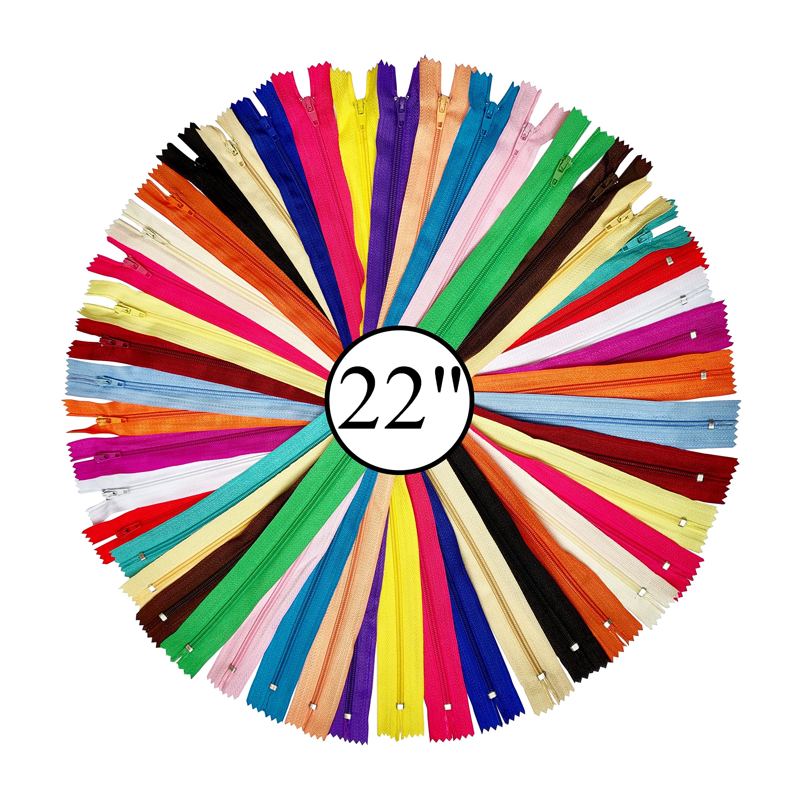 KGS Nylon Zipper for Sewing Crafts | 20 Assorted Colours | Size: 22 Inch / 56 cm | 20 Zippers/Pack | Multicolor #3 Zippers for Sewing Supplies and Replacement in Bags, Pouches, Skirts, Dresses