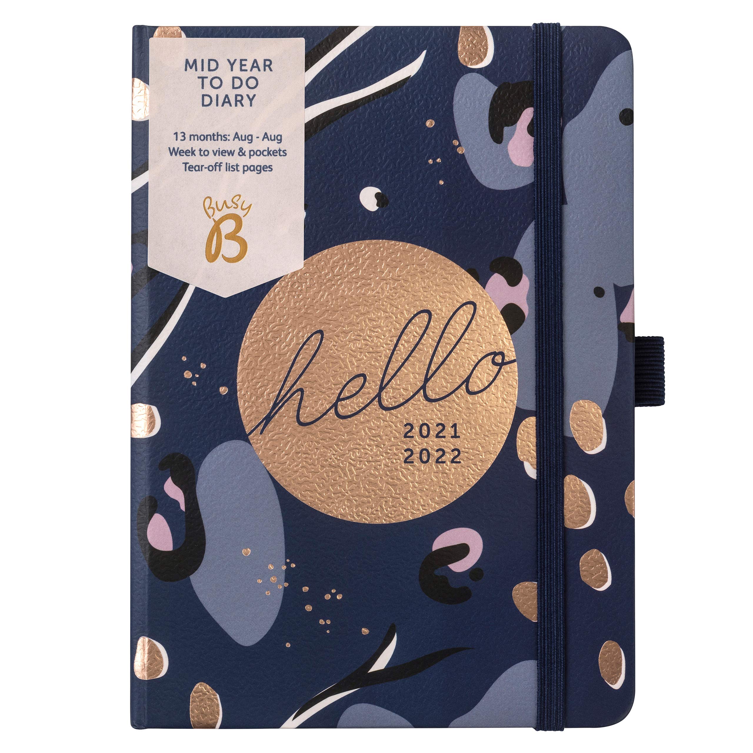 Busy B Mid-Year to Do Diary August 2021 - August 2022. Navy A6 Week to View Planner with Pen Holder, Elastic Closure and Storage Pockets 2021/22 Navy