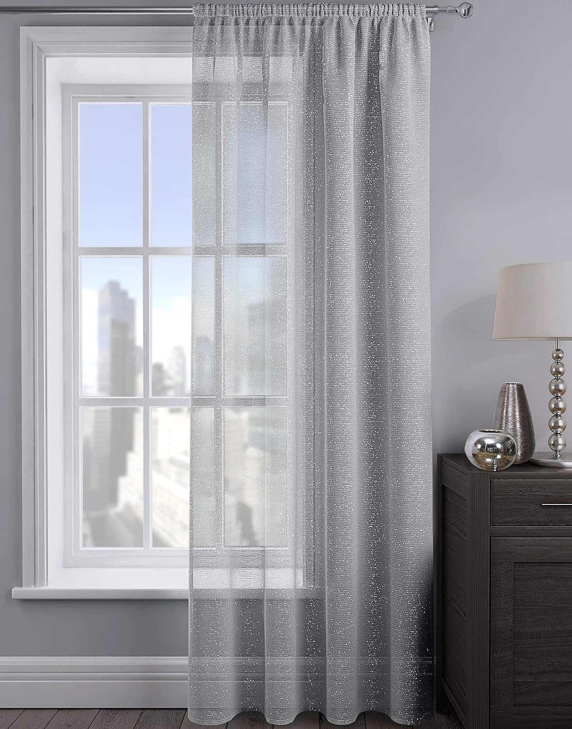 Intimates Sparkle Shimmer Bling Plain Slot Top Voile Curtain Panel