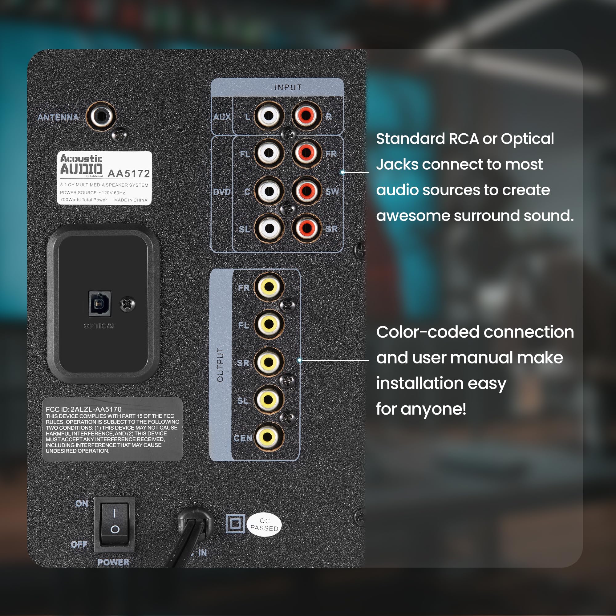 Acoustic Audio AA5170 Home Theater 5.1 Bluetooth Speaker System 700W with Powered Sub