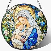 8 Inch Virgin Mary Stained Glass Suncatcher, Suncatchers for Windows Hanging, Baby Jesus Window Decoration, Religious Suncatcher, Catholic Window Hanging, Gift for Religious, Christian Gifts