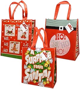 12 Jumbo Christmas Reusable Gift Bag Grocery Shopping Totes for The Holidays