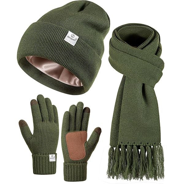 Satin Lined Beanie Scarf Gloves Set Winter Accessories Touchscreen SATINIOR 5 Pcs Winter Satin Lined Hat Scarf Gloves Set Knit  main image 4
