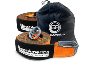 GA GEARAMERICA GearAmerica Tow Straps Heavy Duty with Loops 4" x 30' (2 Pack) – 46,076 lbs (20 US Tons) Strength – Emergency Off Road Towing & Recovery – Triple Reinforced Loops, Protective Sleeves & Storage Bag