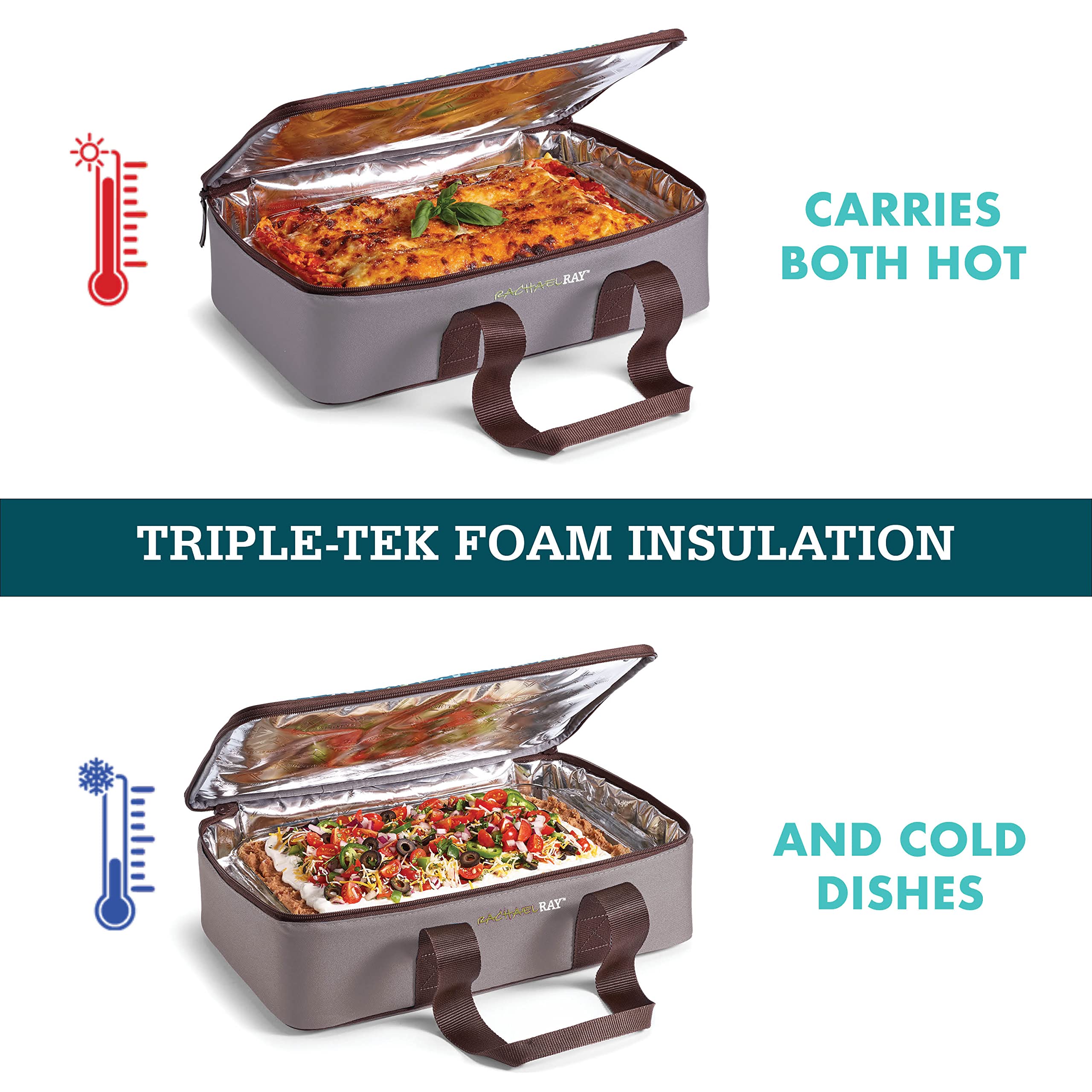 Rachael Ray Lasagna Lugger, Thermal Insulated Casserole Carrier for Hot or Cold Food, Lugger Tote for Potluck, Parties, Picnic, and Cookouts, Fits 9
