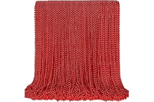 SHAOQINLIN 100 PCS Red Mardi Gras Beads, Red Beads Necklaces Christmas Necklaces 33" Metallic Beaded Costume Necklaces Party Necklaces for Valentines Christmas Parade Throws Wedding Birthday Party Favors