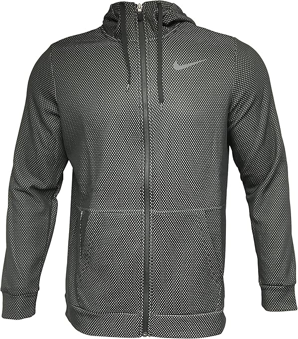 Nike Men's Full-Zip Hooded Jacket 100% Cotton Dri-Fit Therma Full Zip Jacket Black (Medium) at 