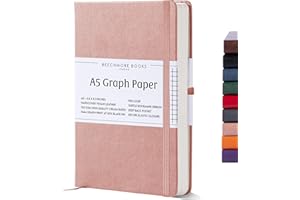 BEECHMORE BOOKS Graph Paper Notebook - Regular, Pink | Premium Square Grid Math & Science Journal | 5.75" x 8.25" Hardcover Vegan Leather | Thick 120gsm Cream Graph Paper | Gift Box for Men & Women