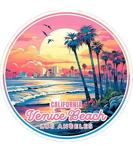 Die Cut Sticker Florida, Tall Palms Beach Scene, Vinyl Sticker