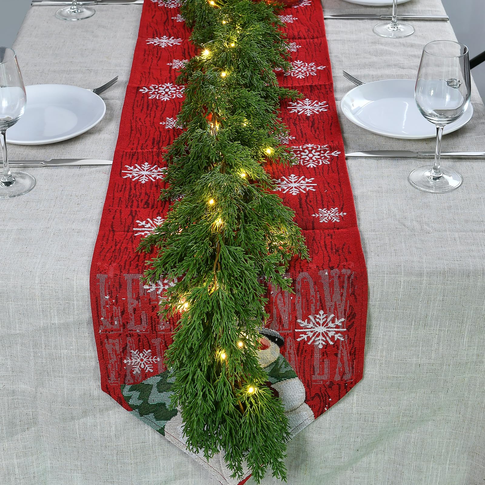 Photo 1 of 3PCS 6.2FT Christmas Garland with Lights, Real Touch Cedar Garland Artificial Realistic Thick & Lush Greenery, Soft Artificial Pine Garland for Mantle Fireplace Table Wall Indoor Christmas Decorations