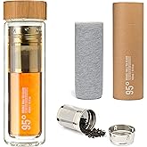 95° Double-Wall Glass Tea Bottle with Removable Stainless Steel Infuser - BPA and BPS Free, Insulated and Leakproof Travel Tumbler for Loose Leaf Tea, Coffee, Fruit - Eco-Friendly (15oz/450ml)