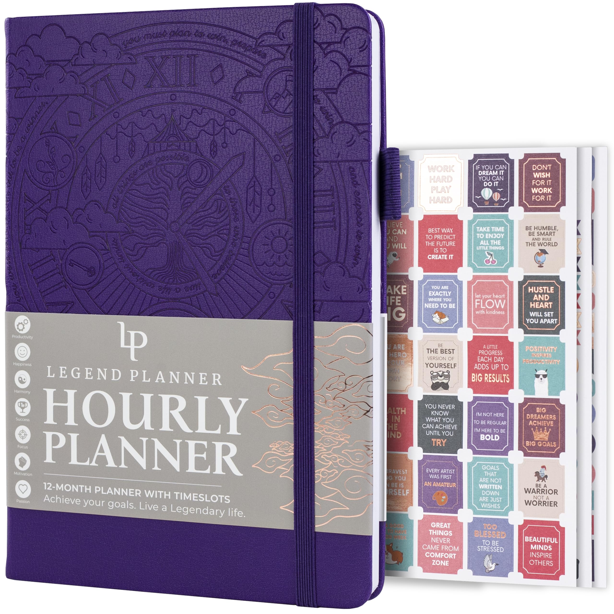 Legend Planner Hourly Schedule – Weekly & Daily Organizer with Time Slots. Appointment Book Journal for Work, Undated, A5 (Purple)