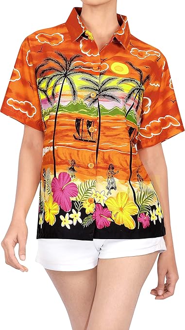 Blusas de Manga Corta para Mujer del Collar Hawaiano Camisa Desgaste de