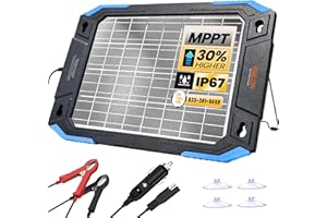 BALDR 12V Solar Battery Charger, 13W Waterproof Dual Sided Battery Maintainer, IP67 MPPT Trickle Charger for Car, Trailer, Lawn Mower, Boat