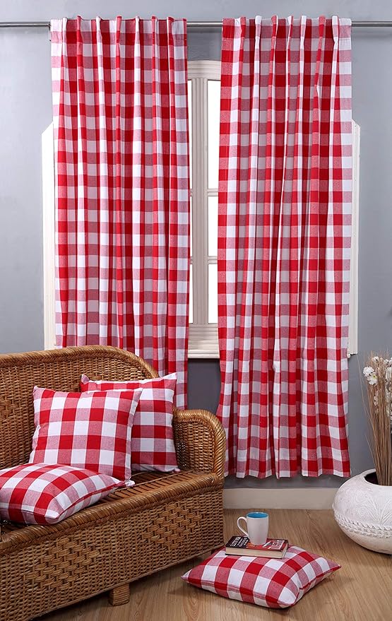 Amazon Com Check Tab Top Curtains Farmhouse Cotton Curtains