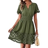 Simplee Womens Boho Summer Dresses Casual Wedding Guest V Neck Short Sleeve Empire Waist A Line Tiered Mini Dress