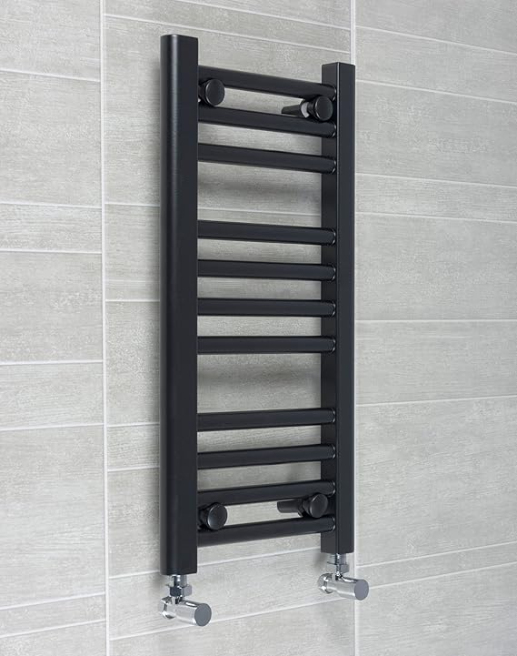 300mm Wide Black Heated Towel Rail Radiator Flat Ladder for Stylish