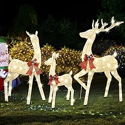 Lulu Home Set of 3 Pre-lit White Reindeer with 210