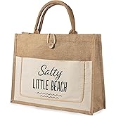 Sand Everywhere Cute Tote Bag: Woven Shopper Bag | Perfect for Girls Weekend Getaway or Vacation Beach Trips: Large Fabric Tote Bag with Longer Strap, Gift and Girls Trip Tote Salty Little Beach!