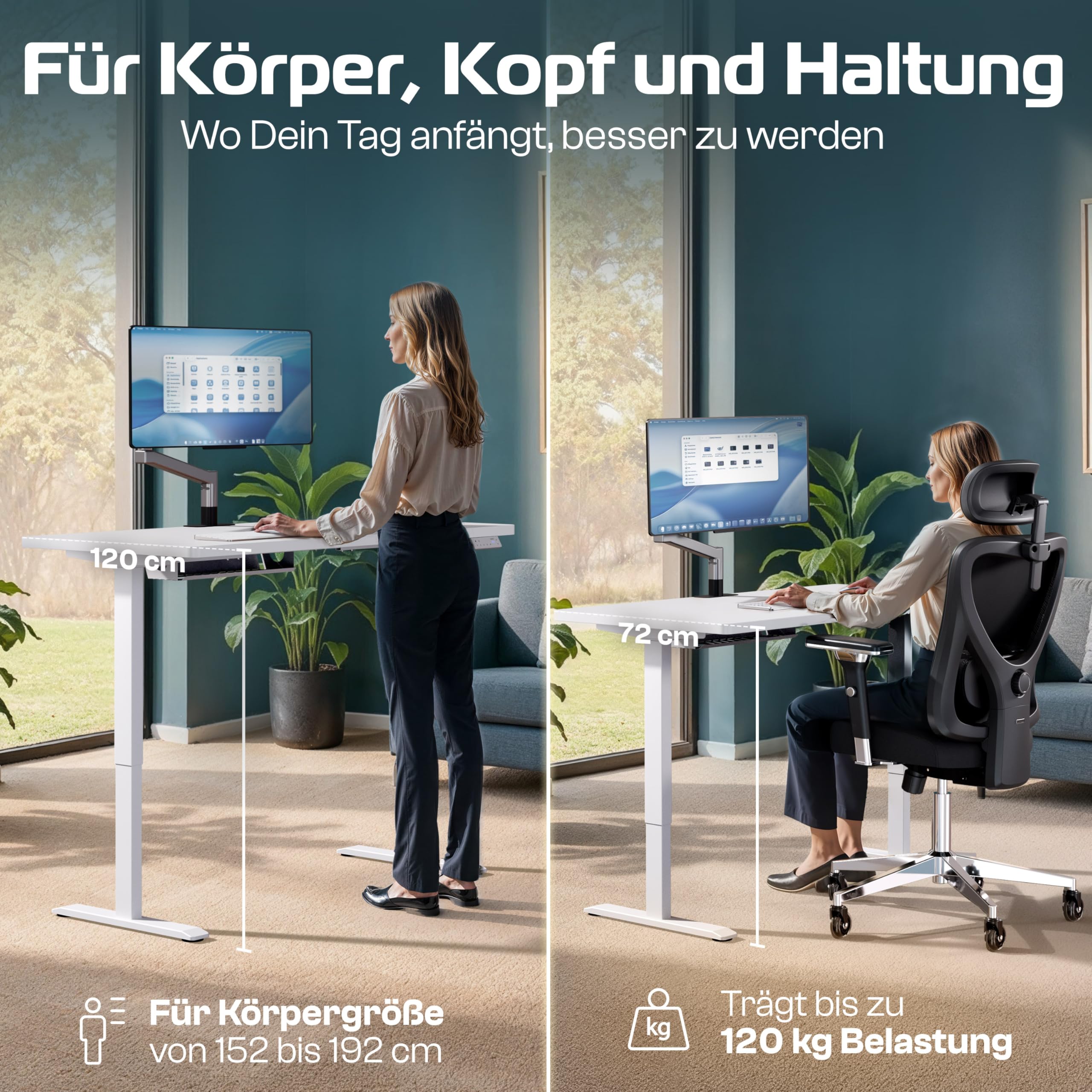CLOUVOU ProDesk Höhenverstellbarer Schreibtisch elektrisch 160x80cm [TESTSIEGER] Dual-Motor Schreibtisch höhenverstellbar elektrisch | Elektrischer Schreibtisch mit Memory, 2X USB & Kabelversteck 3