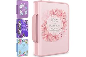 DEHITE Bible Cover Case for Women – Bible Carrying Bag Medium Size – | Book Size 9.6 x 6.6 x 1.7 in | Pen Slots | Zippered Pocket | Premium Fabric – Pink Floral Holder Christian Gift Accessories