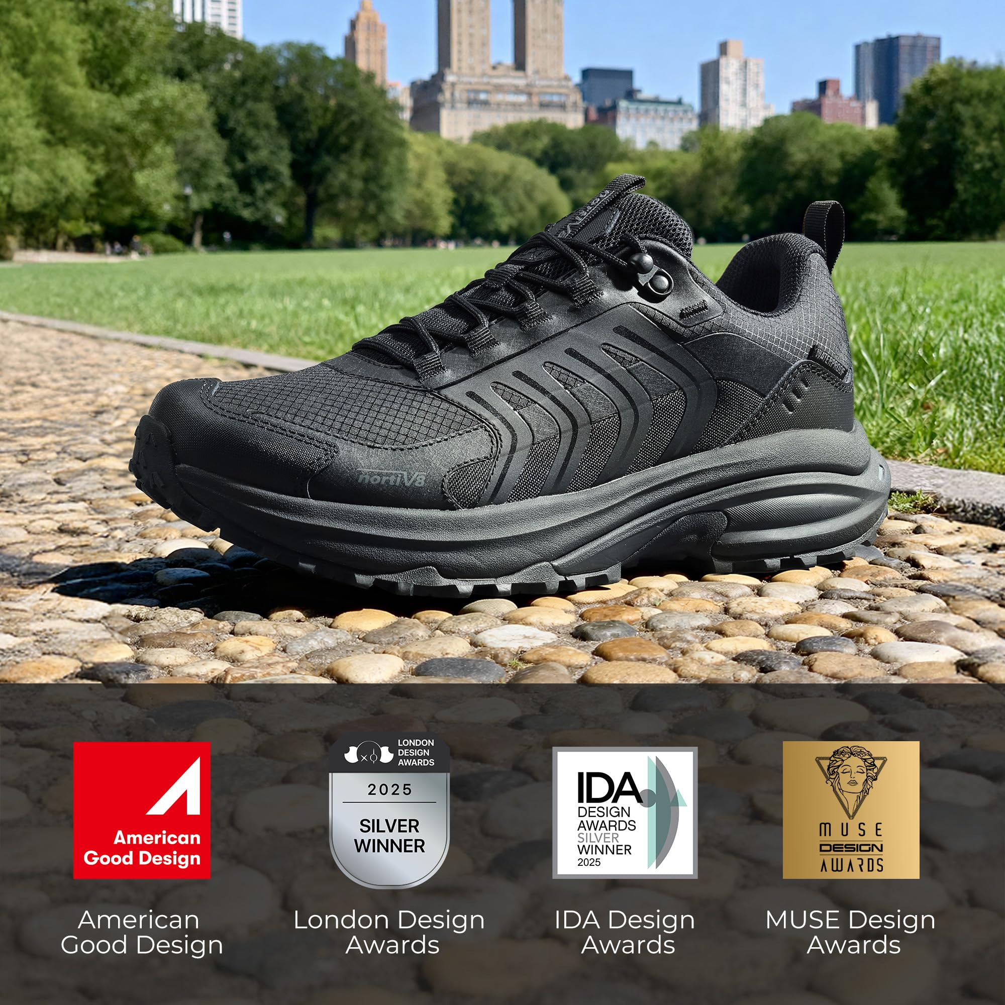 NORTIV 8 Herren wasserdichte Wanderschuhe rutschfest Leicht für Gehen Komfort Outdoor Trekking Camping Klettern Tägliche Mode Sneakers Armadillo FieldLite,Size 44.5,Alles Schwarz,SNHI26001M 3