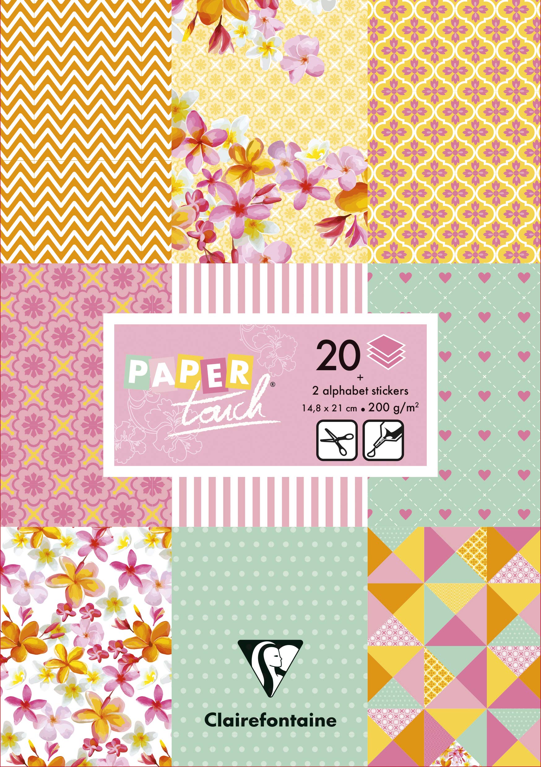 Clairefontaine 95239C - Pad of 20 Motif Sheets 200g Cardstock Alphabet Stickers Cut-out Labels A5 format 14,8x21cm Creative Leisure Scrapbooking Paper Shabby